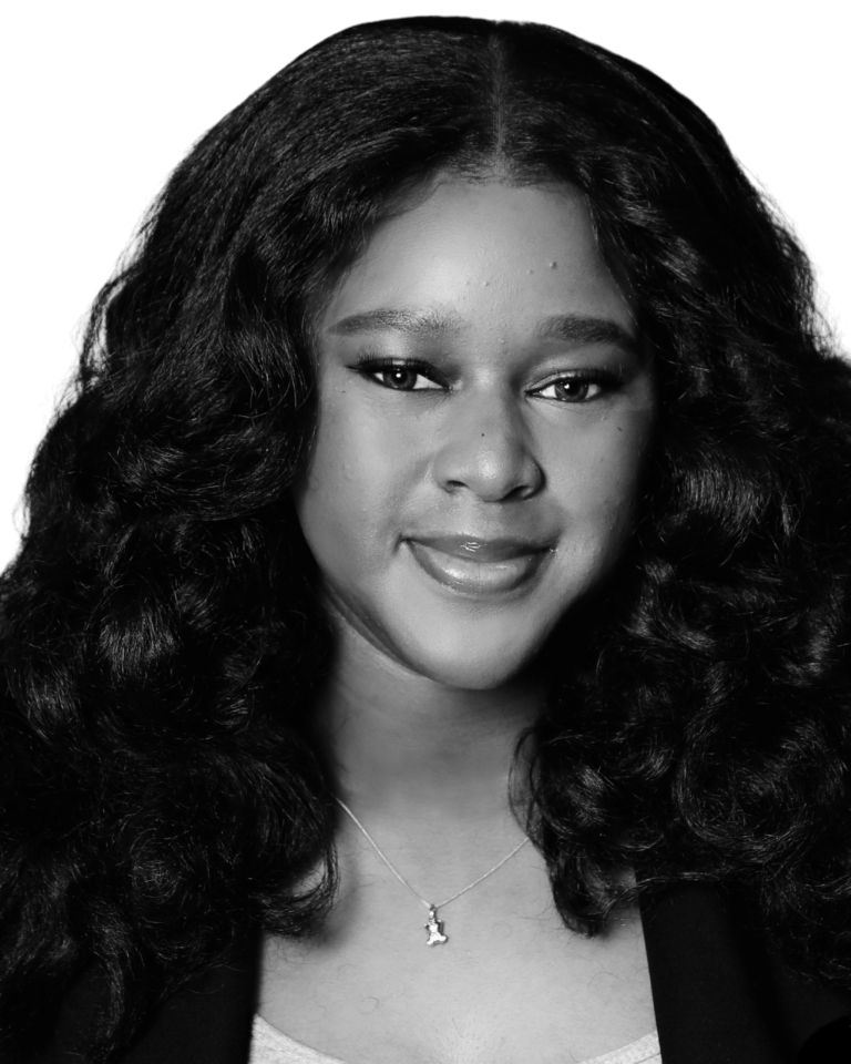 Black and white photo of Ella Ogunnubi.