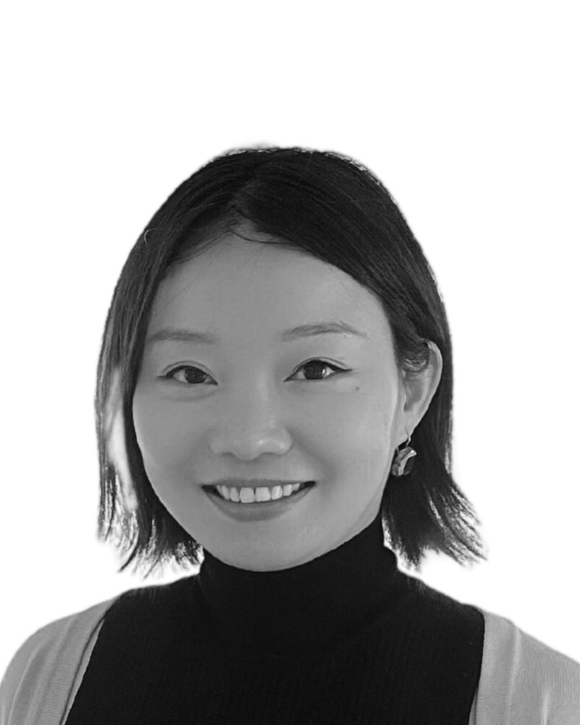 A black and white photo of Eve Yao