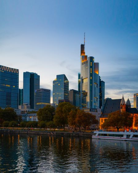 A photo of Frankfurt, Germany, lit up at night