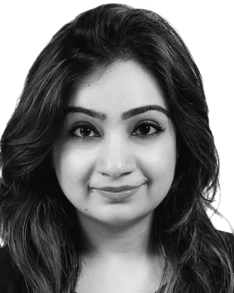 Black and white photograph of Reshma Gope