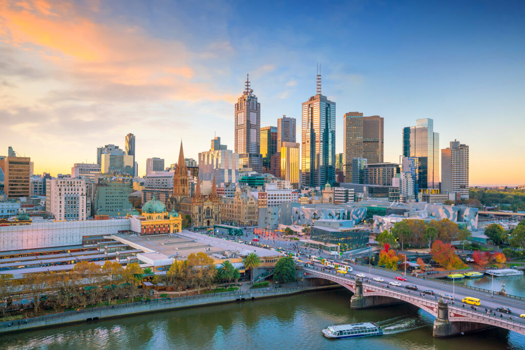 melbourne,city,skyline,at,twilight,in,australia